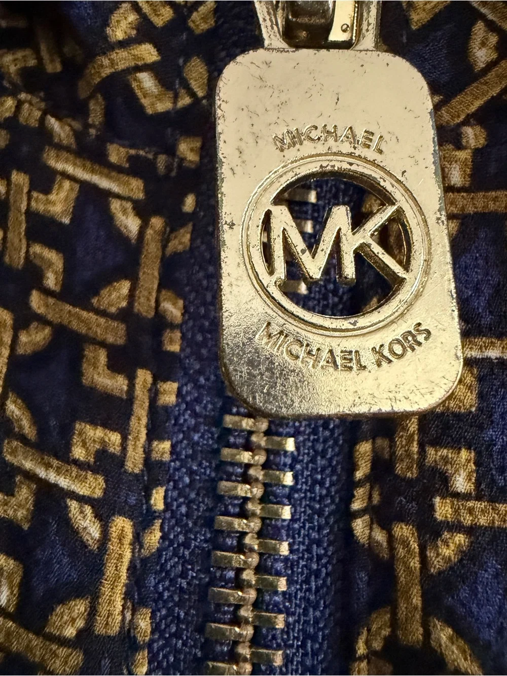 Michael Kors Navy and Mustard Geometric Zip-Front Tunic